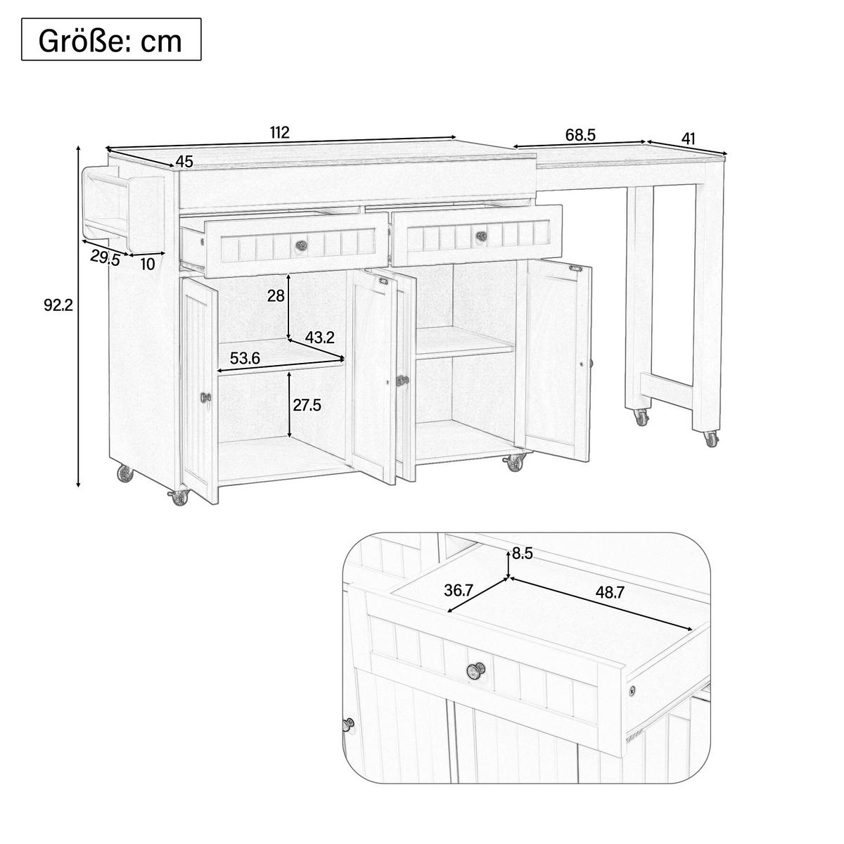 BARTISCH Weiß mit Stauraum und Ausziehfunktion - Weiß, Holzwerkstoff (180.5/92.2/45cm) - Urban Meuble