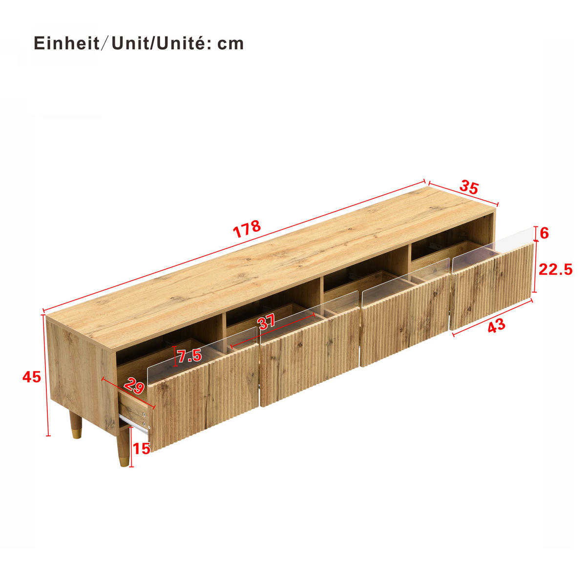OBÝVACÍ sestava s TV stolkem 178/35/45 cm a konferenčním stolkem 110/50/40 cm s LED a úložným prostorem, Dekor dřeva - přírodní, kompozitní dřevo (178/45/35cm) - Redom