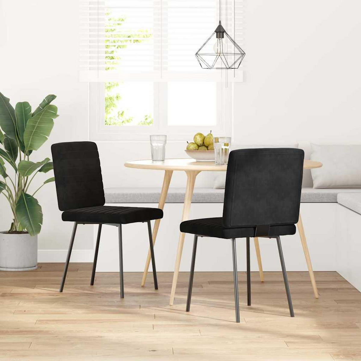 ESSZIMMERSTÜHLE 2 Stk. Schwarz Samt 45*54*83cm - Schwarz, Metall (45/83/54cm) - ZMH