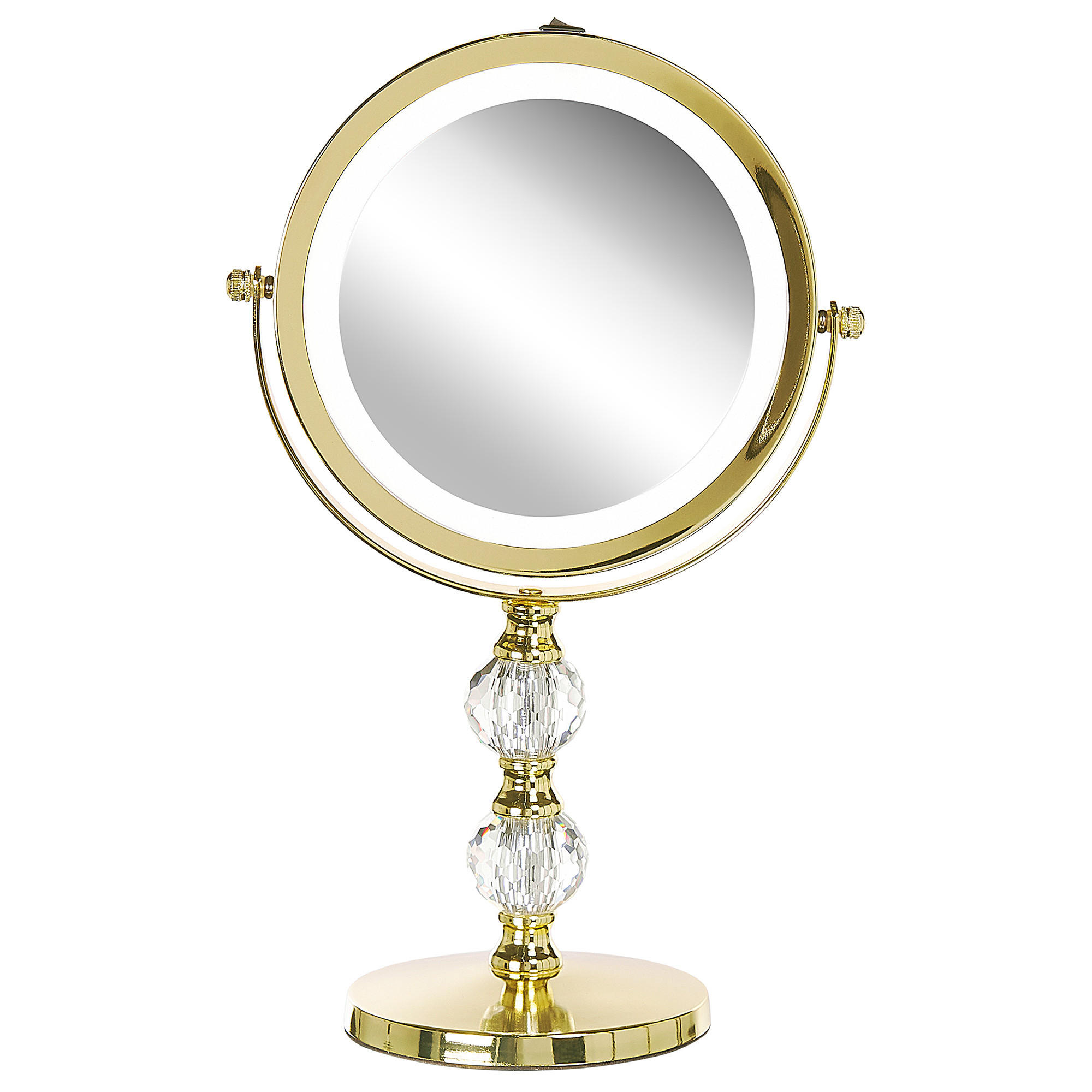 KOSMETIKSPIEGEL gold mit LED-Beleuchtung 18 cm Claira - Goldfarben, Glas (18/34/13cm) - Beliani