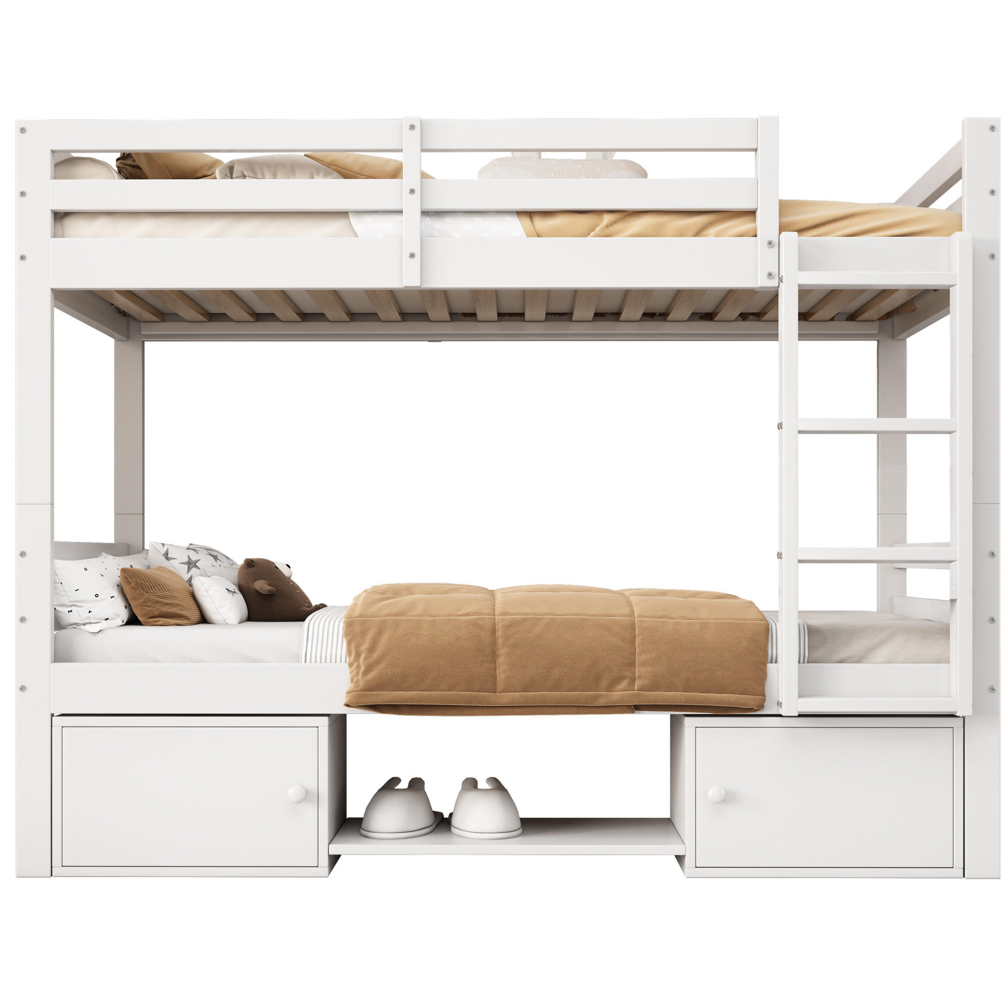 ETAGENBETT 90/200 cm aus Kiefer und MDF mit Regalen und Schließfächern Weiß - Weiß, Holz (90/200cm) - Modenvie