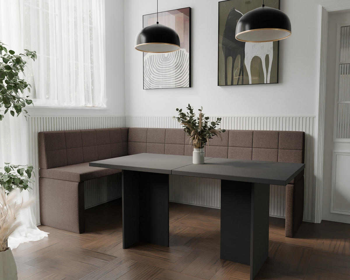 ECKBANK links MELVIN Webstoff, 128/168 cm Braun - Braun, Holz/Textil (128/168cm) - Idohome