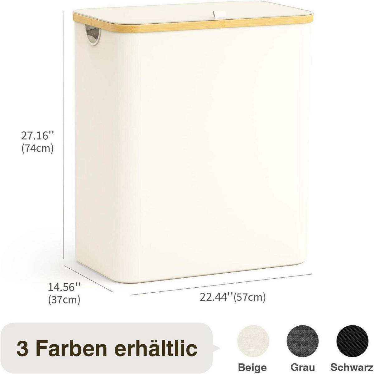 WÄSCHEKORB 160L 3 Fächer Beige - Beige, Textil (37/74/57cm)