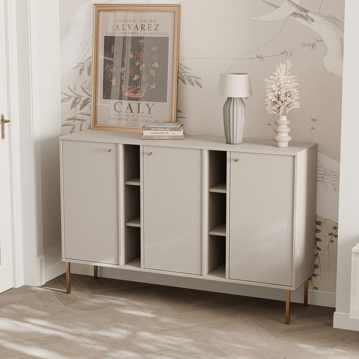 KOMMODE FLOW 157/41/95 cm, Beige - Beige, Holzwerkstoff/Metall (157.7/95/40.8cm) - Idohome