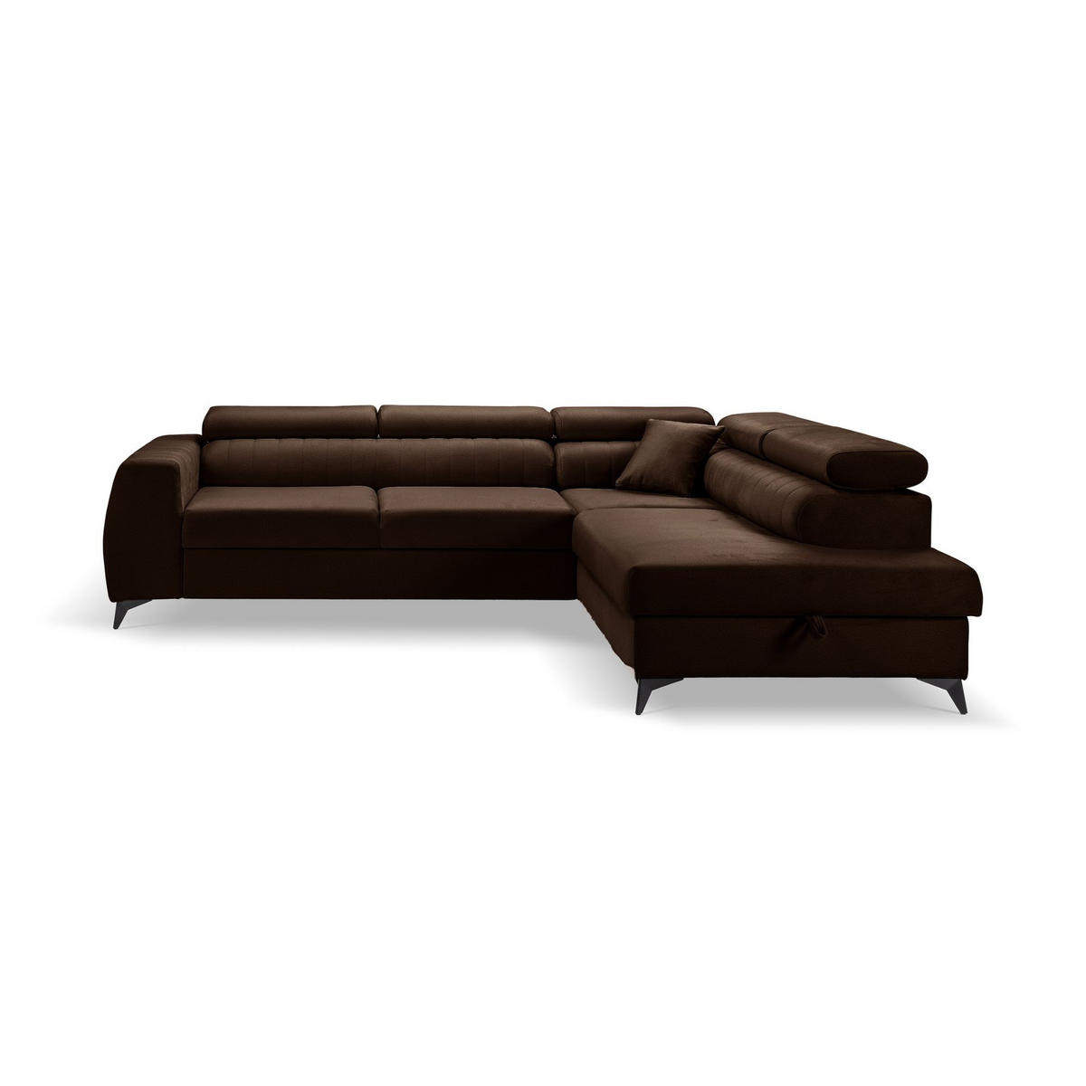 ECKSOFA PIERO L Rechts mit Schlaffunktion 195x125 Velours Braun - Schwarz/Braun, Holz/Textil (203/268cm) - Muffo