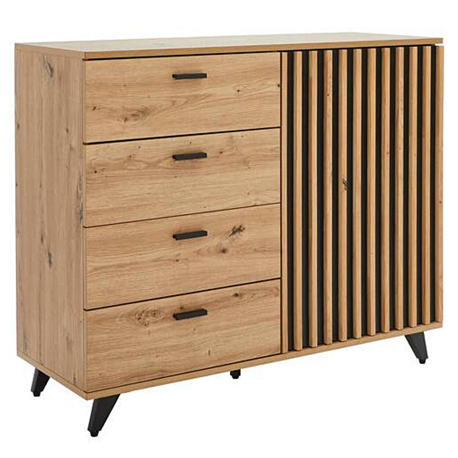 KOMMODE - Eiche Dekor - Schwarz/Braun, Holzwerkstoff/Metall (103/86/40cm) - home24