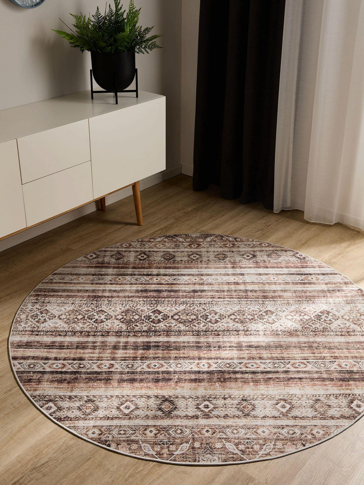 VINTAGE-TEPPICH George waschbar ø 160 cm rund - Braun, Kunststoff (160/160cm) - benuta