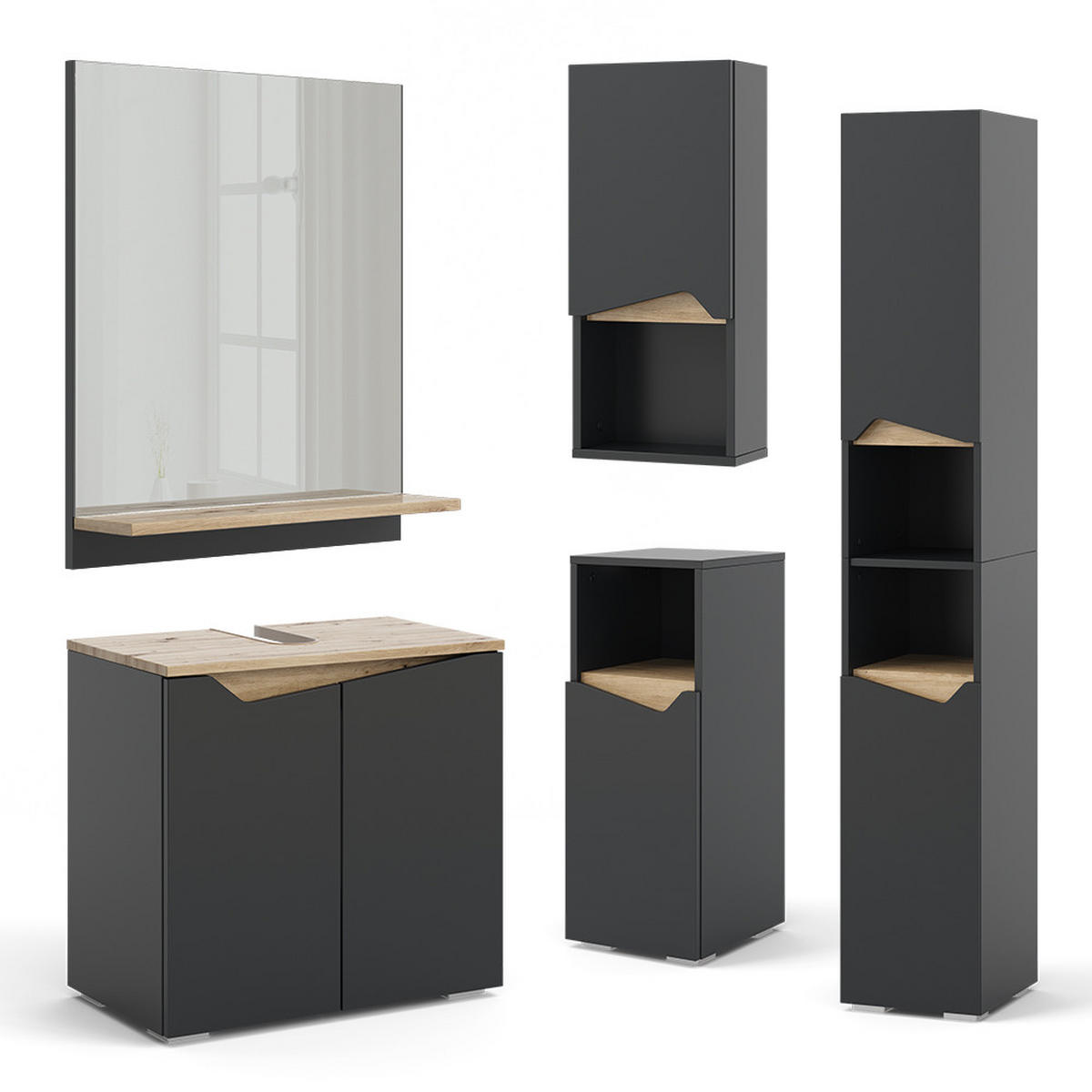 WASCHBECKENUNTERSCHRANK Marelle Anthrazit 60 x 57.5 cm mit 2 Türen - Anthrazit, Holzwerkstoff (60/57.5/35cm) - Vicco