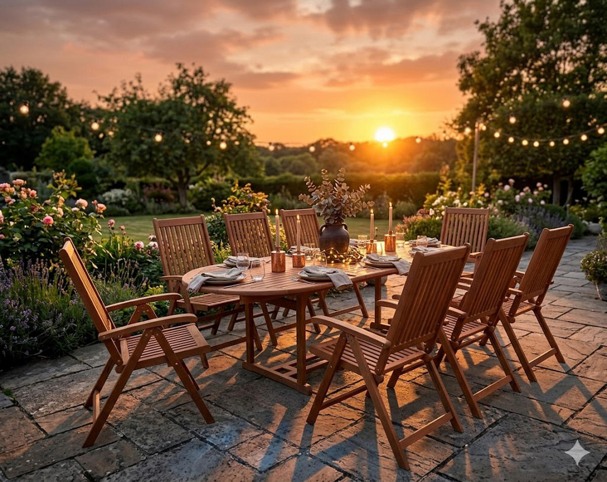 GARTEN-ESSGRUPPE Laguna, 9-teilige Sitzgruppe, Eukalyptus geölt, FSC®-zertifiziert - Braun, Holz - TPFGarden
