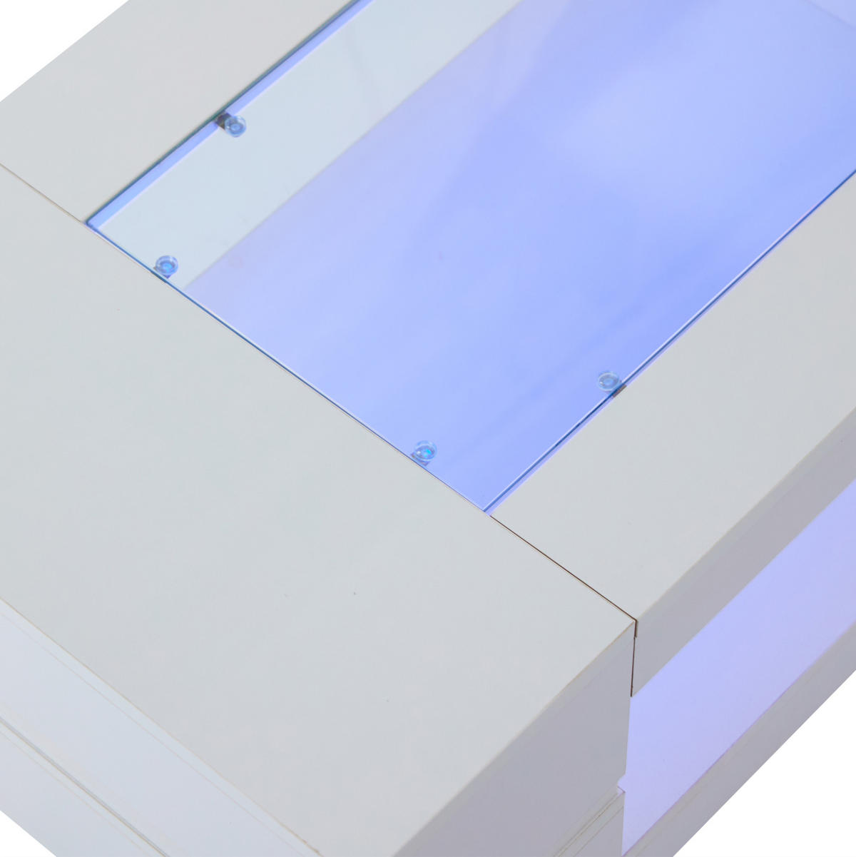 KONFERENČNÍ stolek 100/50/35 cm bílý z dřevotřísky s LED osvětlením a skleněnou deskou - bílá, kompozitní dřevo (100/50/35cm) - OKWISH