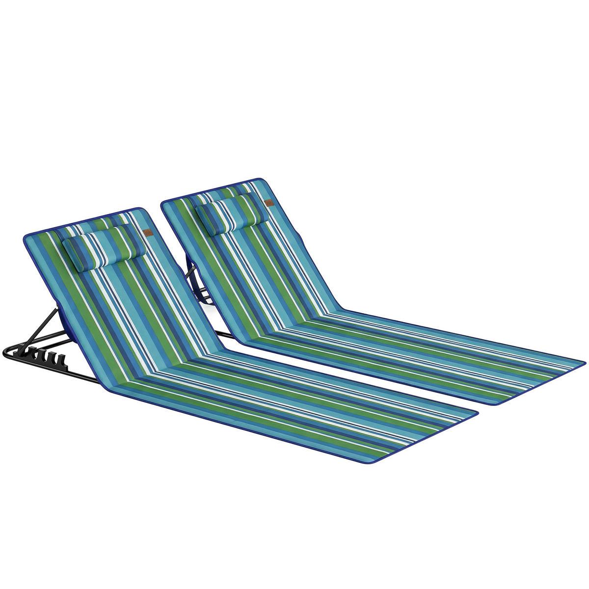 STRANDLIEGE 2er Set Stahl Oxfordstoff Blau+Grün+Weiß - Multicolor/Schwarz, Textil/Metall (57/52/154cm) - Outsunny