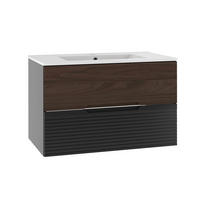 WASCHTISCH 80cm Sylla Schwarz und Holz - Schwarz, Holzwerkstoff (80/50/45.8cm) - Petits-meubles