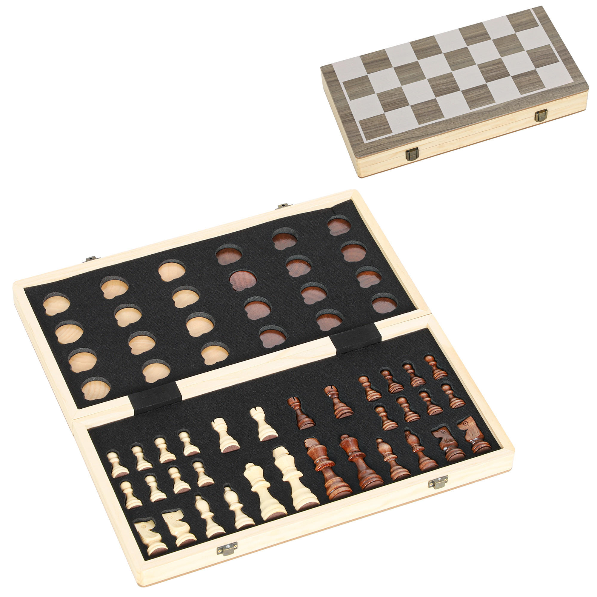 SCHACH & DAME SET DE-10825 2-in-1 im kompakten Holzkoffer Walnuss - Walnussfarben, Holzwerkstoff (38.5/38.5cm) - ComfortXL