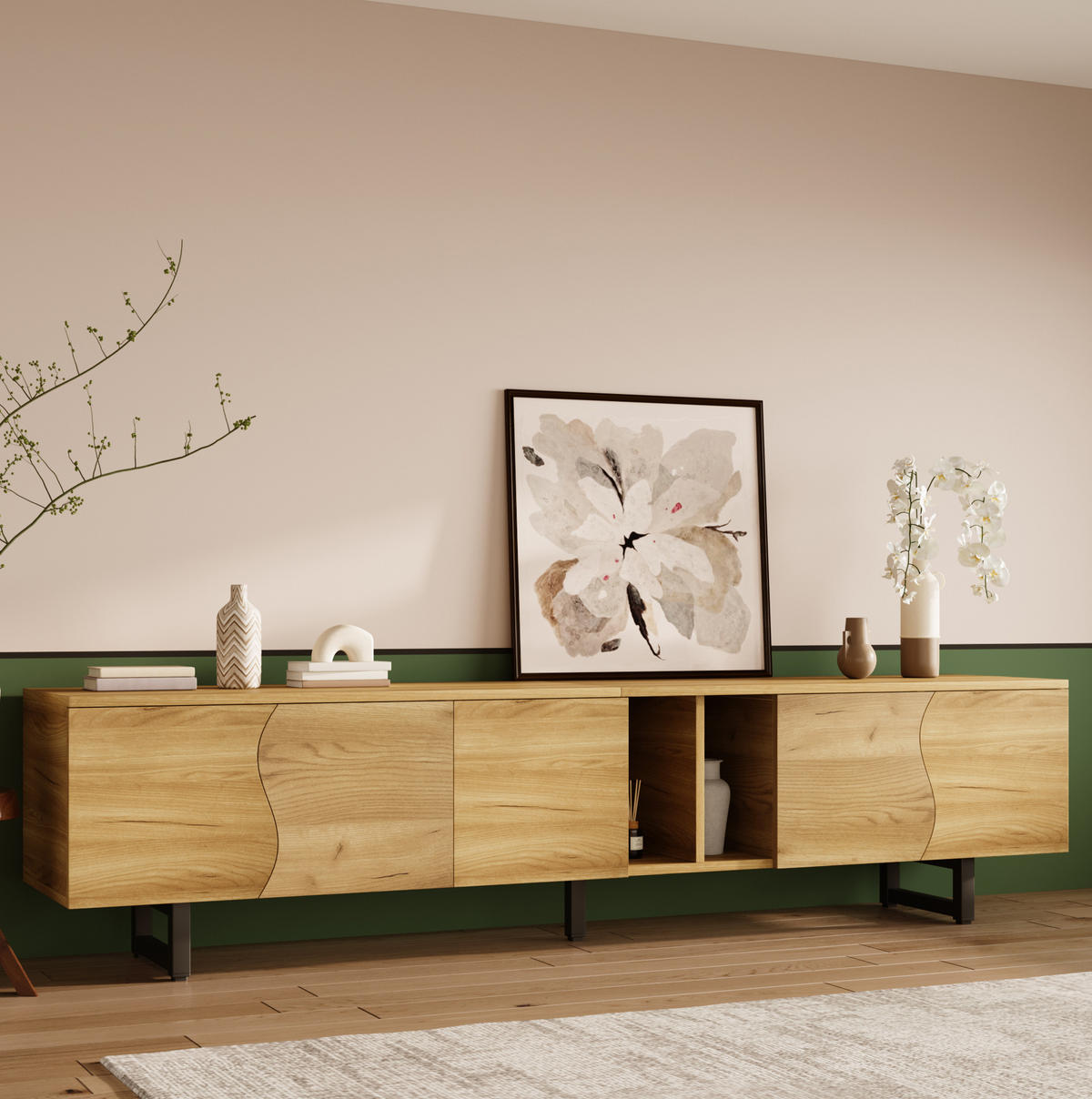 TV-SCHRANK mit Stauraum 191 x 38 x 46,5 cm Holzoptik Natur - Braun, Holzwerkstoff (38/46.5/191cm) - Beauniv