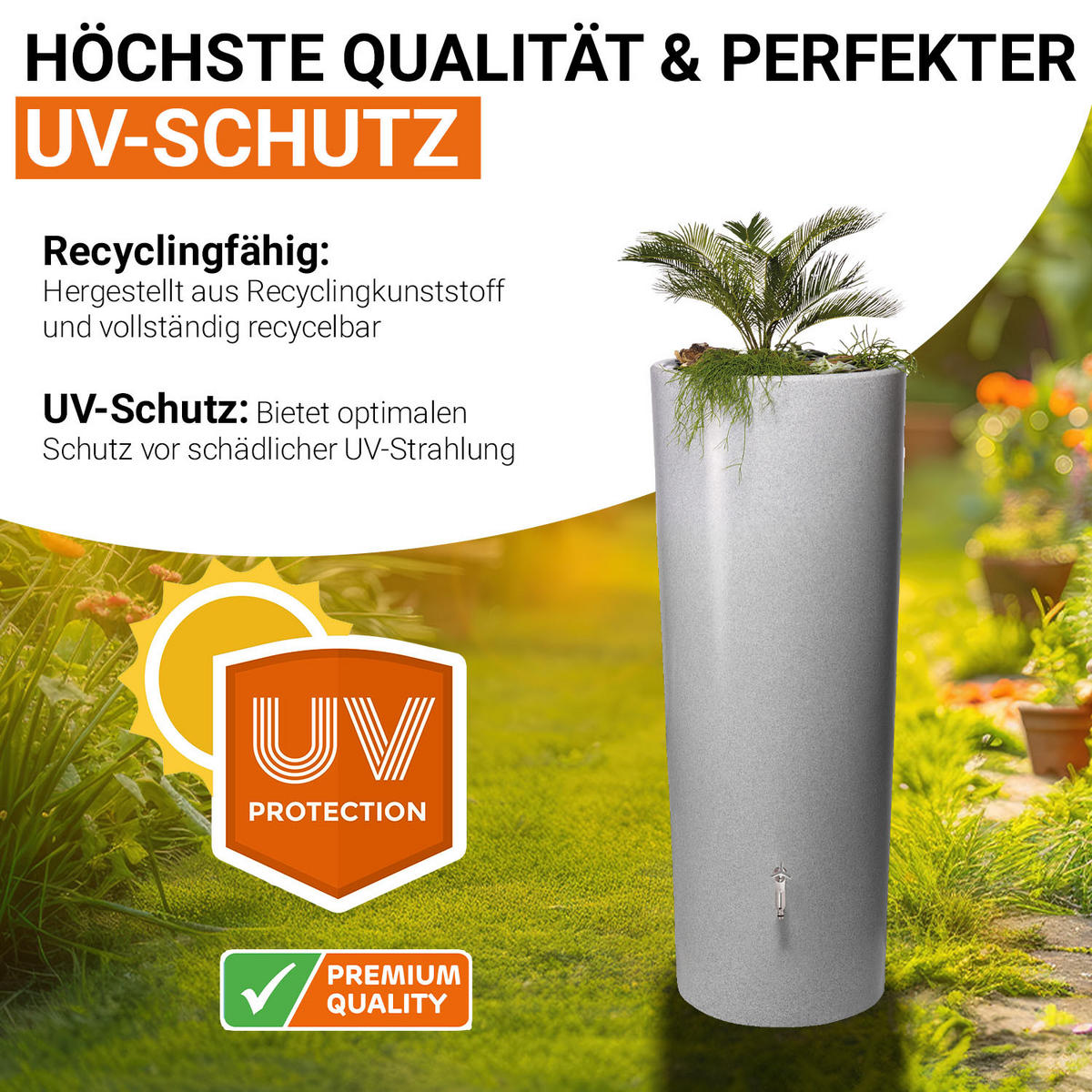 2IN1 Regentonne 350 L, silver inkl. Pflanzschale - Silberfarben, Kunststoff (62/150/62cm) - GARANTIA