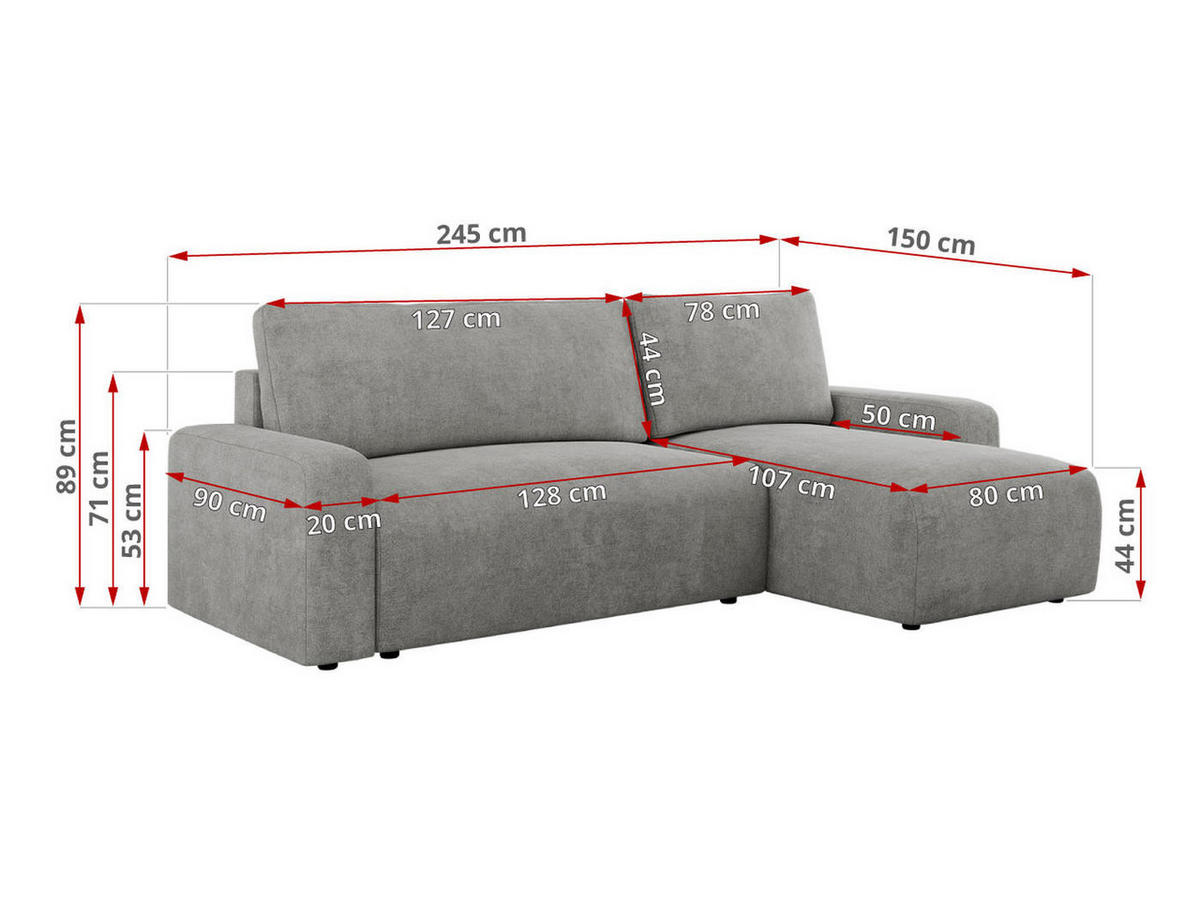ECKSOFA ARGOS Hellgrau Struktur - Hellgrau/Schwarz, Kunststoff/Textil (245/150cm) - MKS