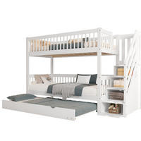 ETAGENBETT aus Kiefer und MDF 90x200/190 cm Weiß mit Rollbett, Leiterschrank und Rundum-Fallschutz - Weiß, Holzwerkstoff (90/200cm) - Modfu