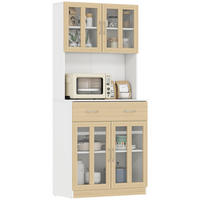 BUFFET DE-11004 4 Glastüren Weiß/Eiche hell - Weiß, Holzwerkstoff (40/180/80cm) - ComfortXL