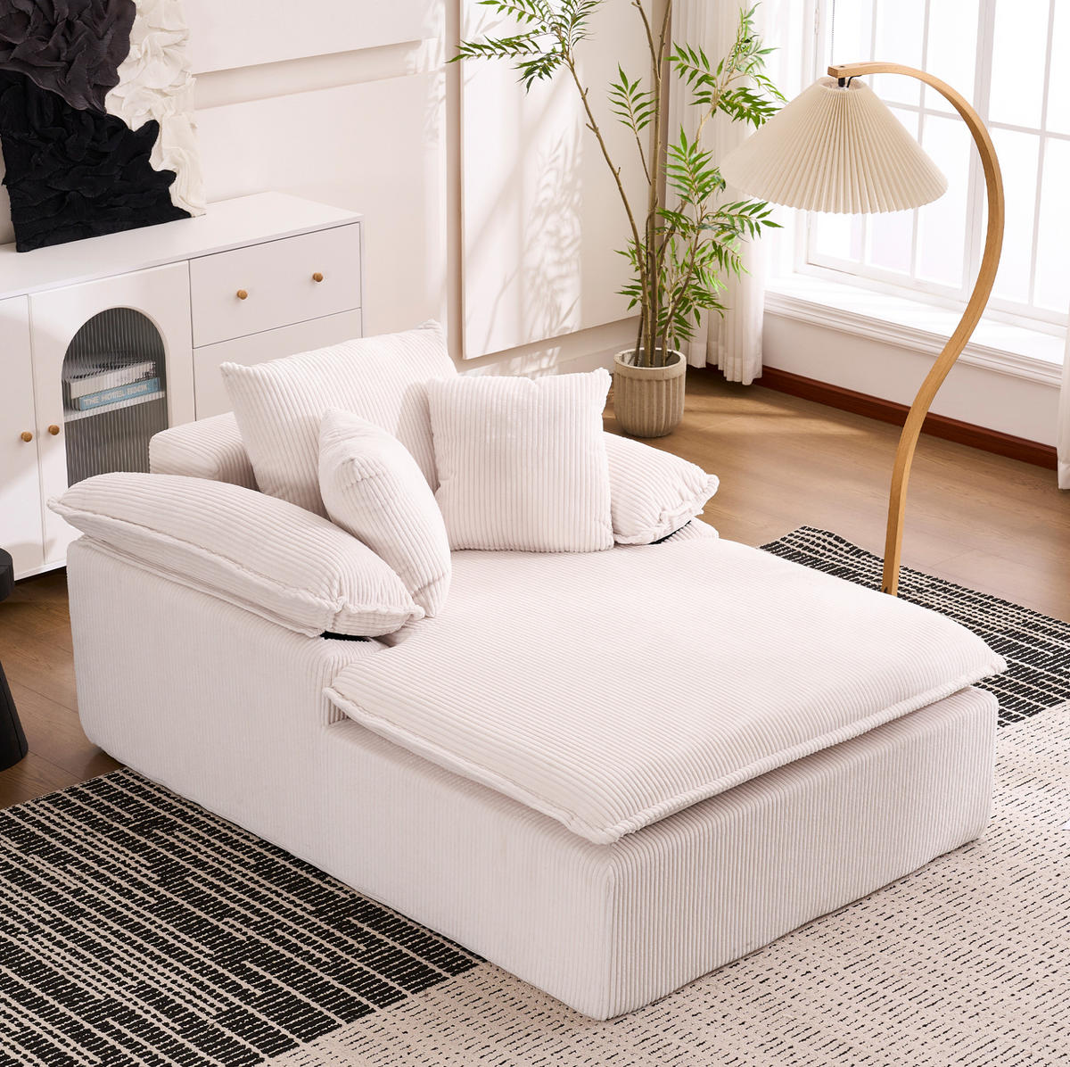 RELAXSOFA Cordstoff mit breiten Armlehnen 177/122/92 cm Weiß - Weiß, Textil (122/92/177cm) - Redom