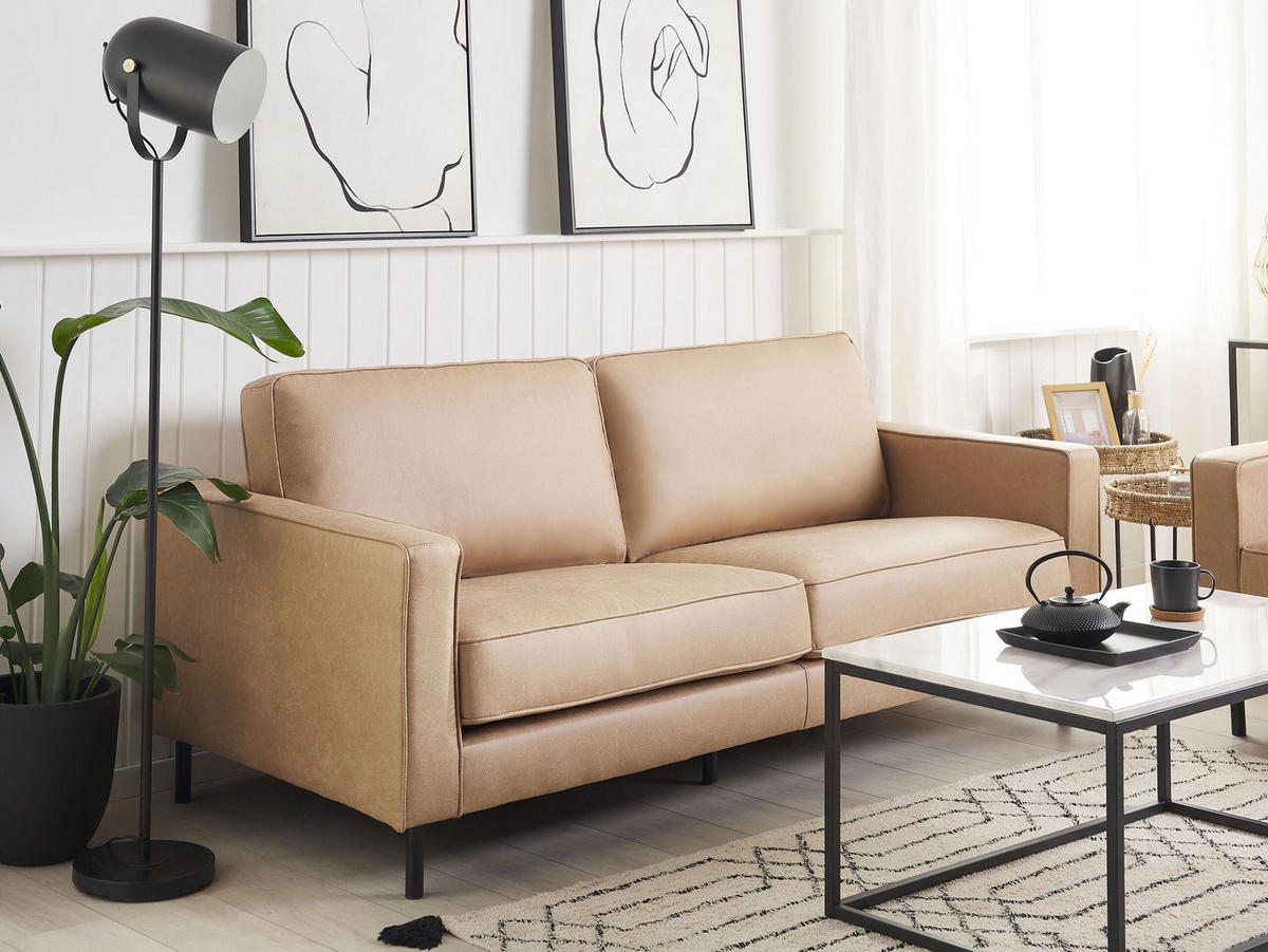 3-SITZER-SOFA Kunstleder Beige Savalen - Beige, Textil (204/87/91cm) - Beliani