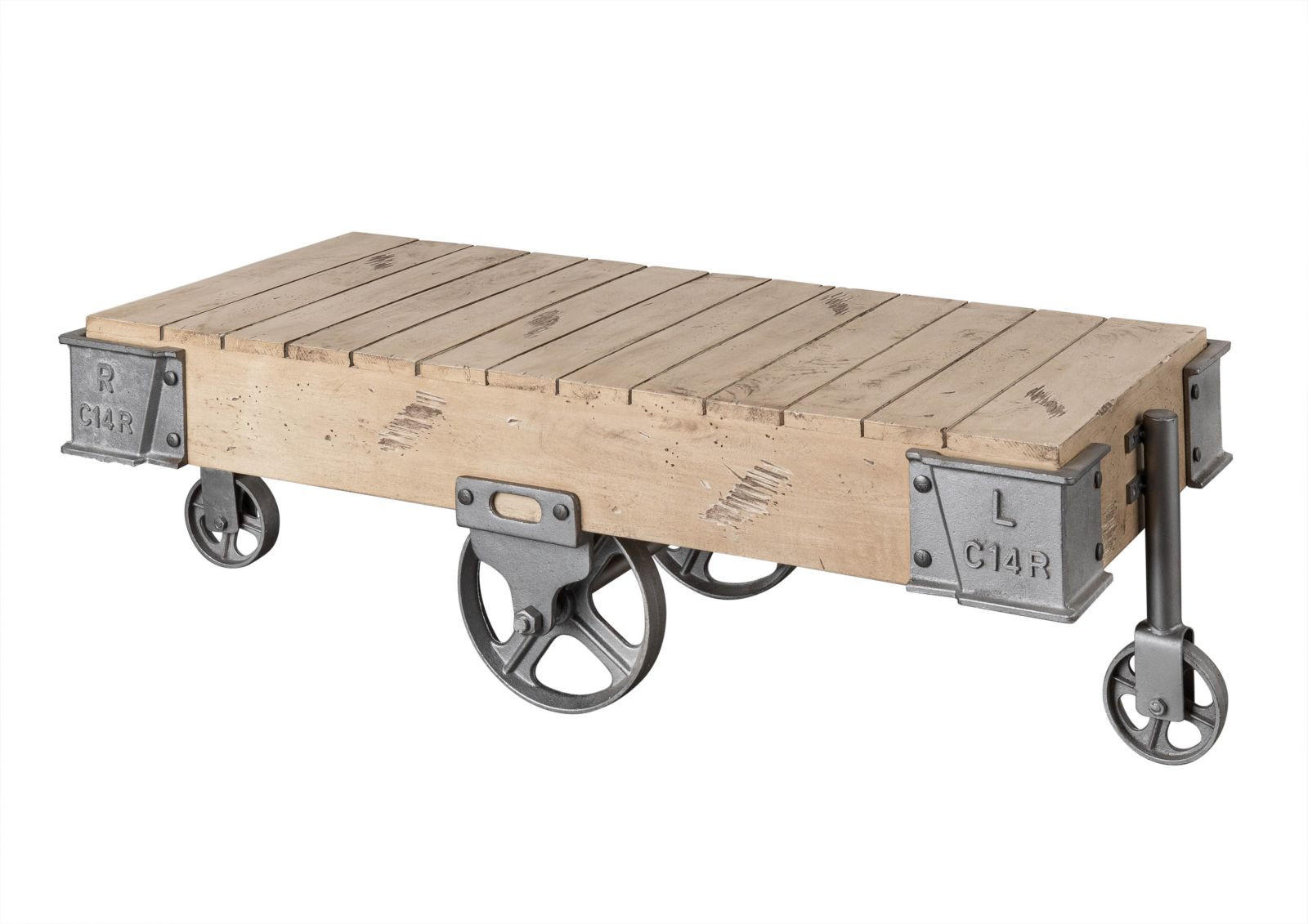 COUCHTISCH Mango 120x60x43 whitewash lackiert RAILWAY #360 - Beige, Holz (120/60/43cm) - Massivmoebel24