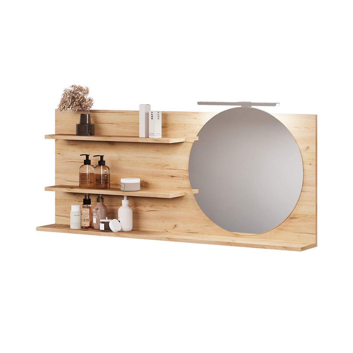 BADSPIEGELSCHRANK Avena Eiche 120 x 50 cm mit 3 offenen Fächern - Eichefarben, Holzwerkstoff (120/50/13.5cm) - Vicco