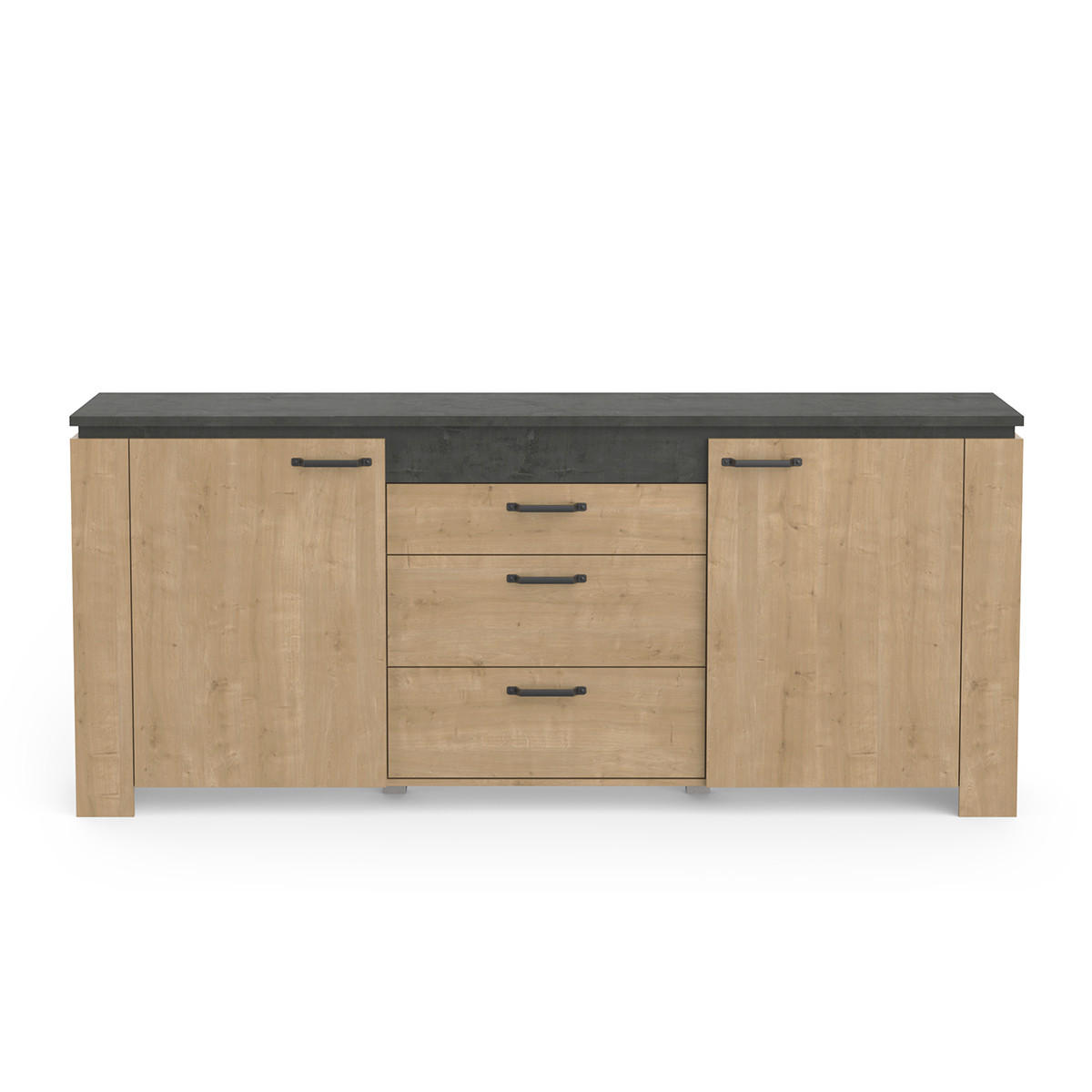 SIDEBOARD mit 2 Türen und 3 Schubladen, Dekor Eiche und Anthrazitgrau Austin - L203,80 cm - Apfelbaumfarben, Holzwerkstoff (42/87.8/203.8cm) - Calicosy