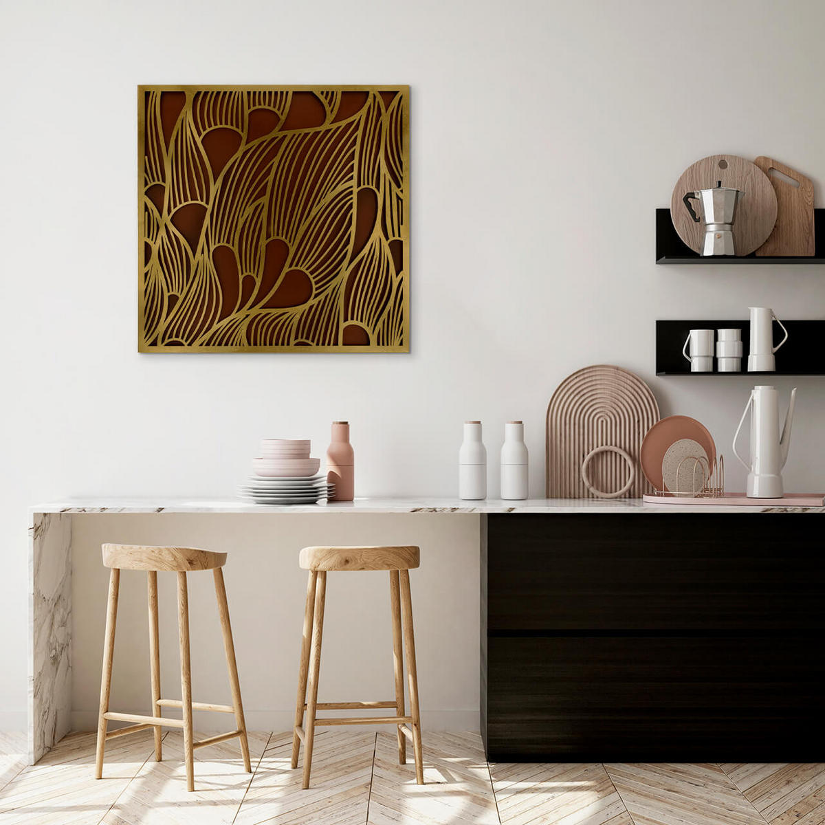 METALLBILD Gold 80/80 cm - Goldfarben/Schwarz, Metall (5.2/80cm) - KUNSTLOFT