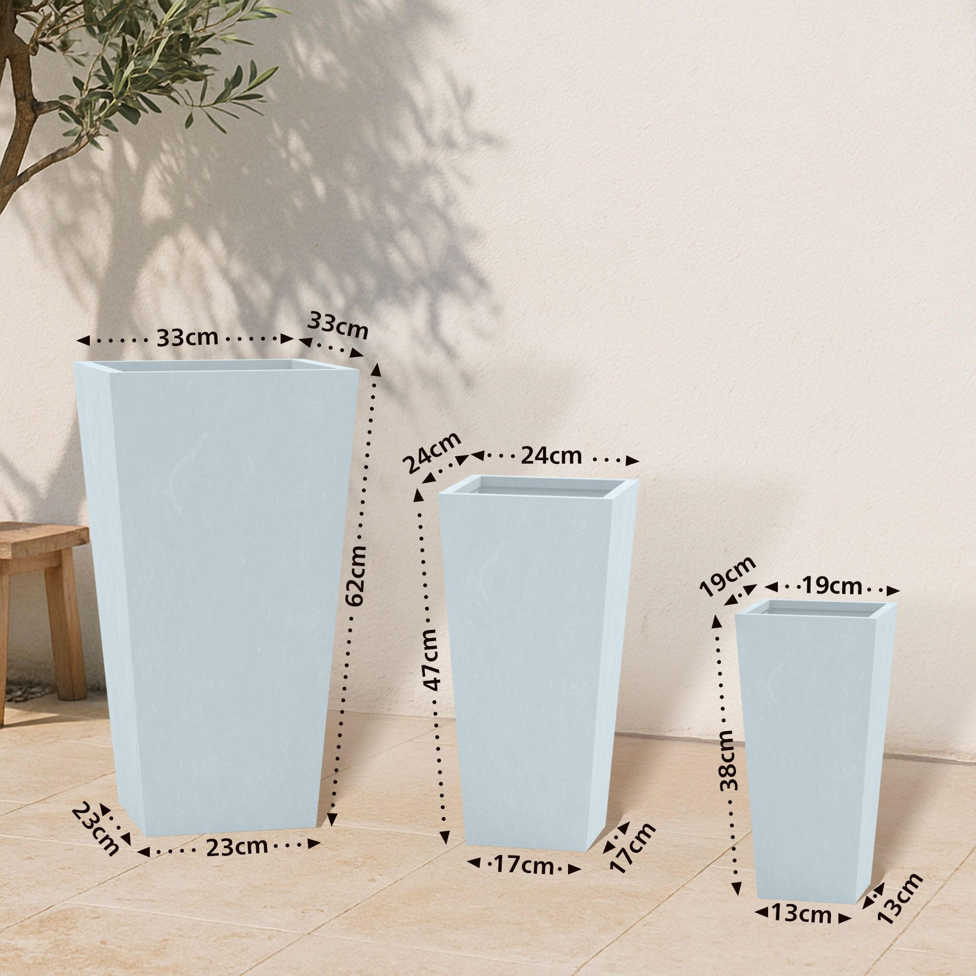 PFLANZKÜBEL 3er Set Grau - Grau, Kunststoff (62cm) - CLP