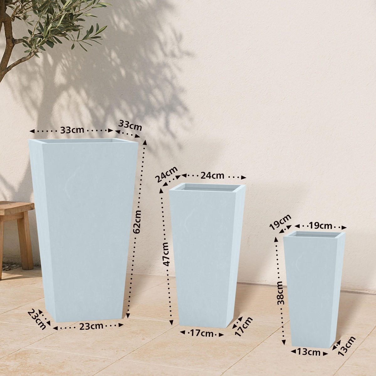 PFLANZKÜBEL 3er Set Grau - Grau, Kunststoff (62cm) - CLP