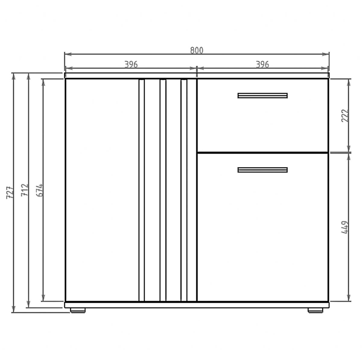 SIDEBOARD Turell 2D1SZ Weiß 80/73/35 cm – Kommode mit Schublade - Weiß, Holzwerkstoff/Kunststoff (80/73/35cm) - AX Living