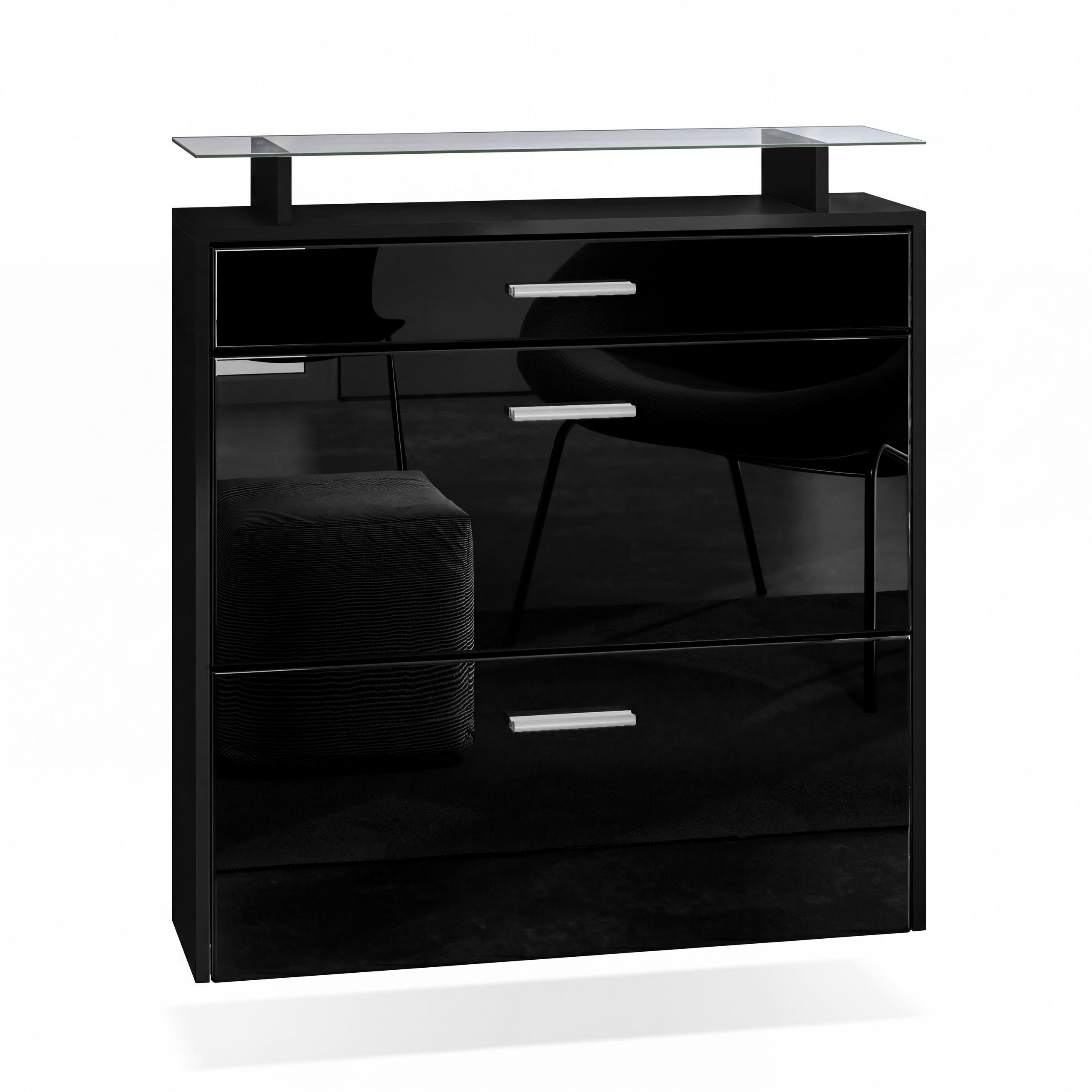 SCHUHSCHRANK Malea Front in Schwarz Hochglanz - Schwarz Hochglanz, Holzwerkstoff (89/96/23cm) - Vladon