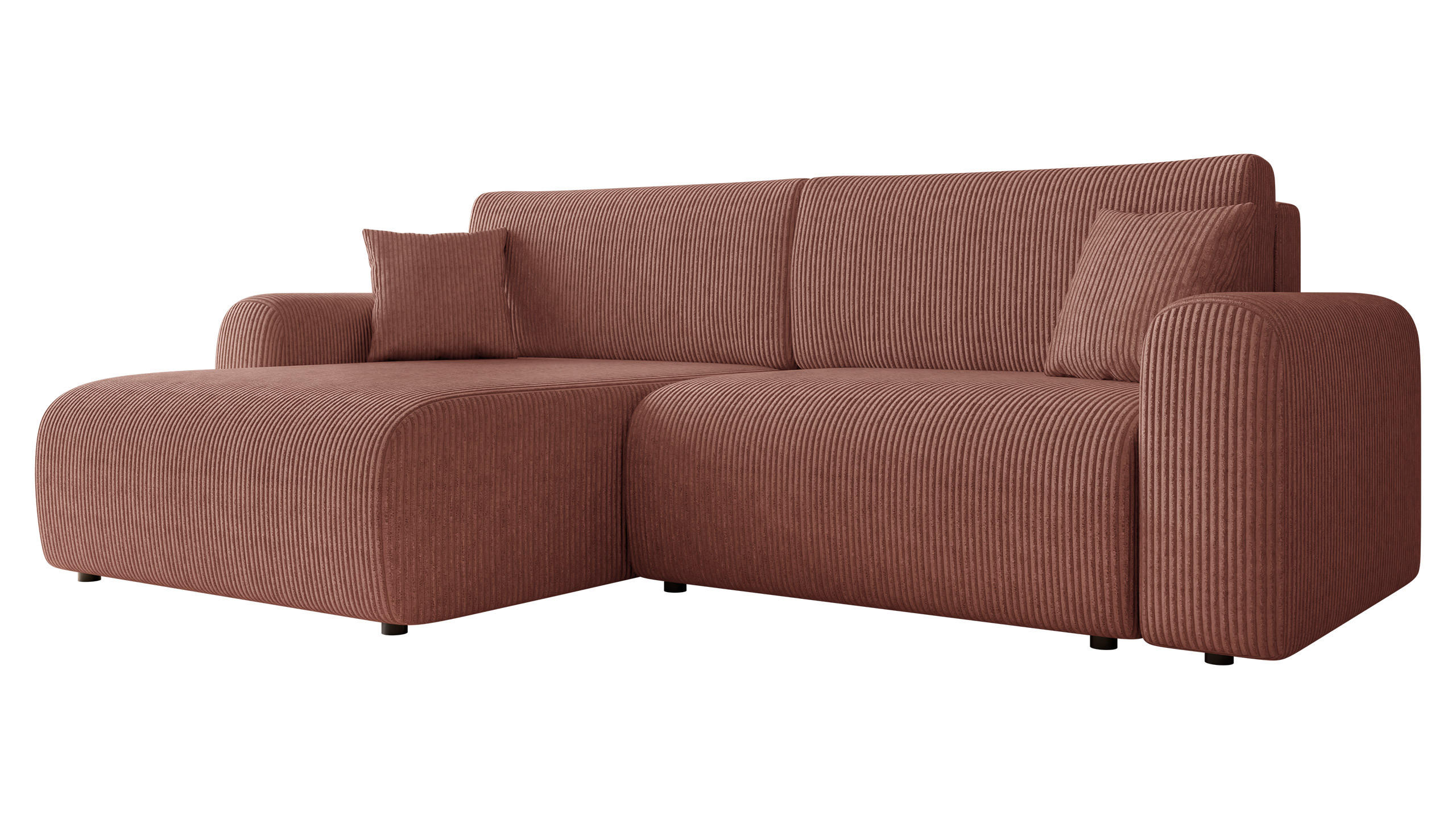 ECKSOFA Floryn L Cord - Schwarz/Rosa, Holz/Kunststoff (245/145cm) - MIRJAN24