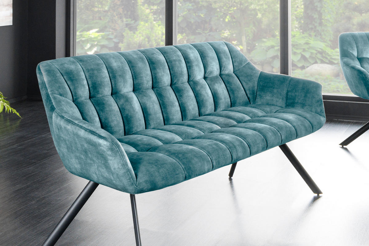 SITZBANK PAPILLON Samt Metall Petrol 165 cm - Blau/Schwarz, Textil/Metall (165/85/65cm) - riess-ambiente