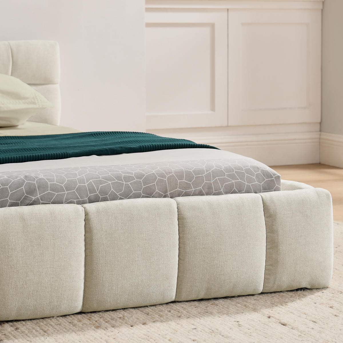 POLSTERBETT 140/200 cm mit quadratischer Steppung und stabilem Holz-Metall-Rahmen, Beige - Beige, Kunststoff (140/200cm) - Redom