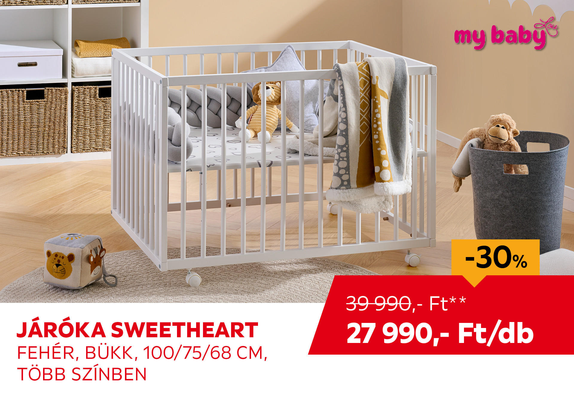 JÁRÓKA  SWEETHEART  fehér bükk  100/75/68 cm Kiemelt termék 39990 Ft.- helyett 27990 Ft.-