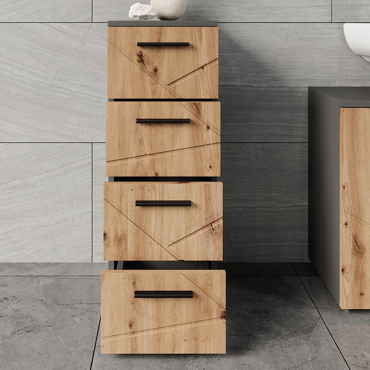 MIDISCHRANK Irma Anthrazit/Artisan 30 x 81 cm mit 4 Schubladen - Anthrazit/Eiche Artisan, Holzwerkstoff (30/81/30cm) - Vicco