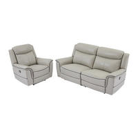 SOFAGARNITUR mit Relaxfunktion - 4 -Sitzer - Leder - hellgrau - ADELIO - Hellgrau, Leder (210/102/95cm) - Vente-Unique