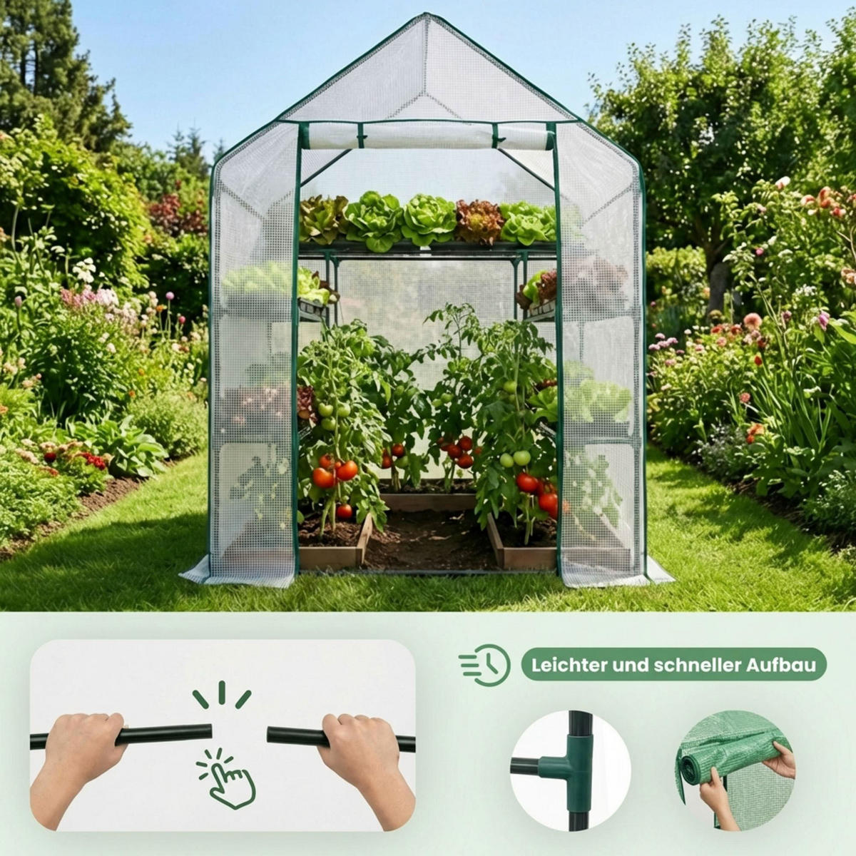 MINI Gewächshaus in Hausform, Weiß, 143x73x195 cm - Weiß, Metall (143/195/73cm) - Akord