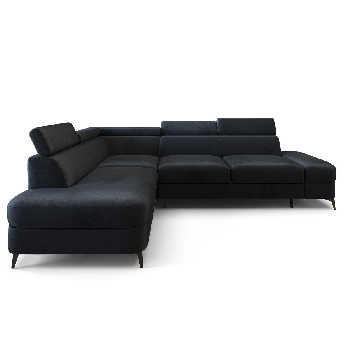 ECKSOFA AVISE M L-S Schwarz Velours-Stoff mit Schlaffunktion - Schwarz, Holzwerkstoff/Textil (268/195cm) - MASSENO