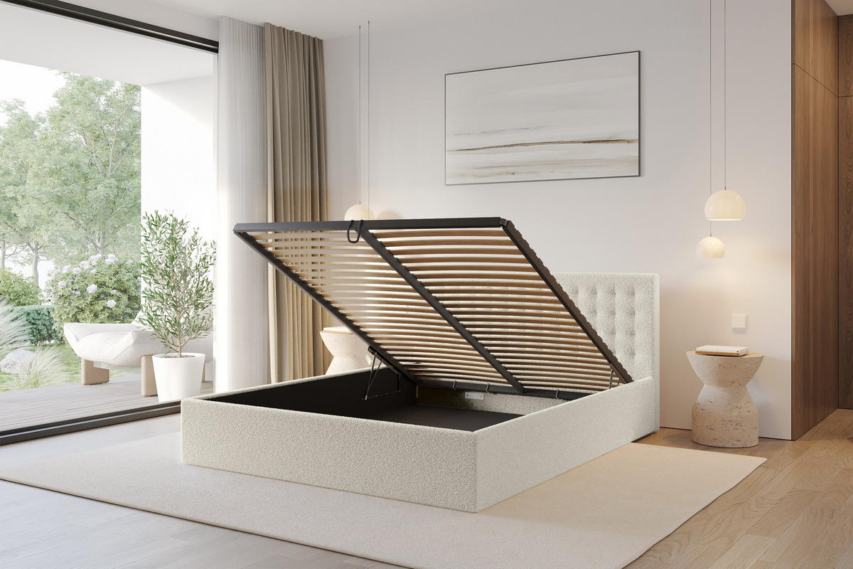 POLSTERBETT mit Bettkasten und Lattenrost, Boxbett ohne Matratze - PARI 180x200 Beige - Sandfarben, Holzwerkstoff/Textil (180/200cm) - ALTDECOR