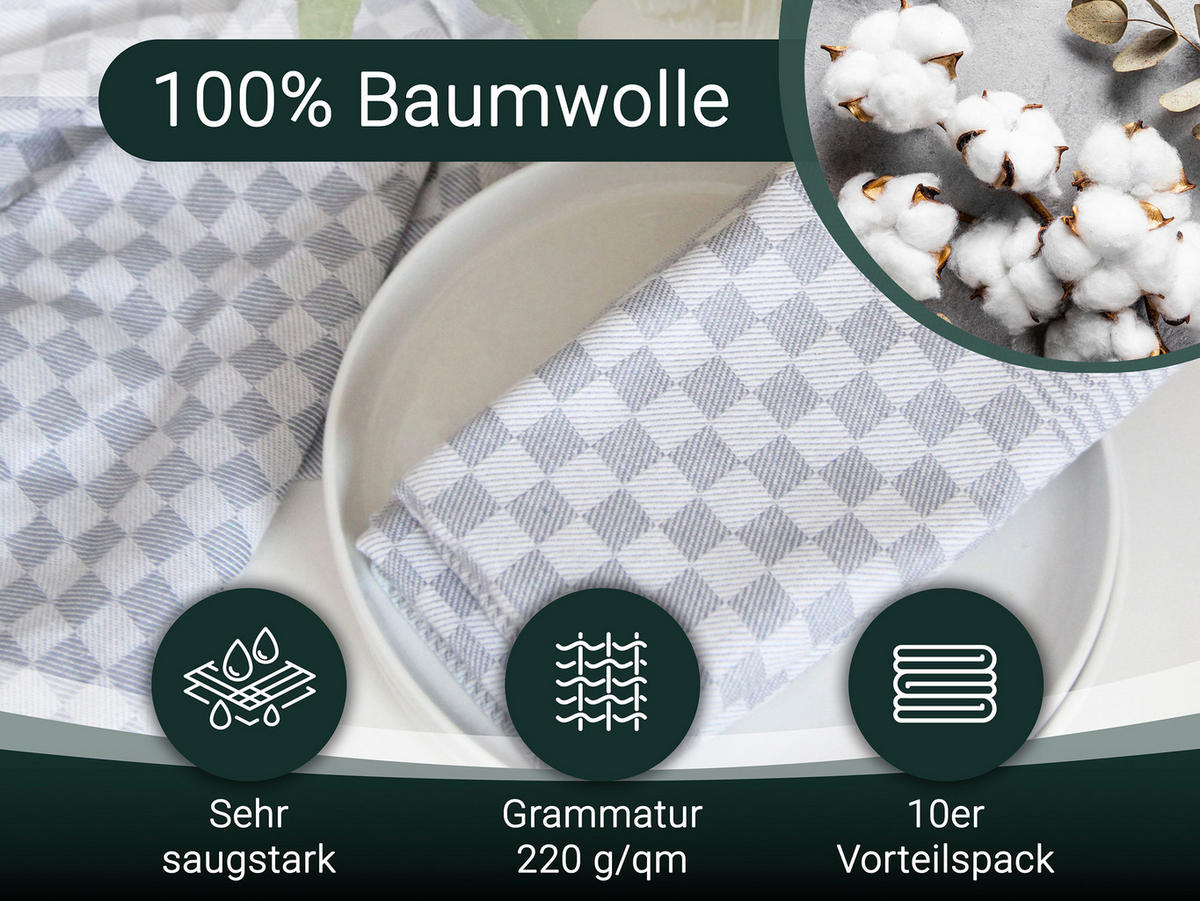 GESCHIRRTÜCHER, 10er-Set, 46x70 cm, 100% Baumwolle, Grau - Anthrazit, Textil (46/70cm) - Zollner