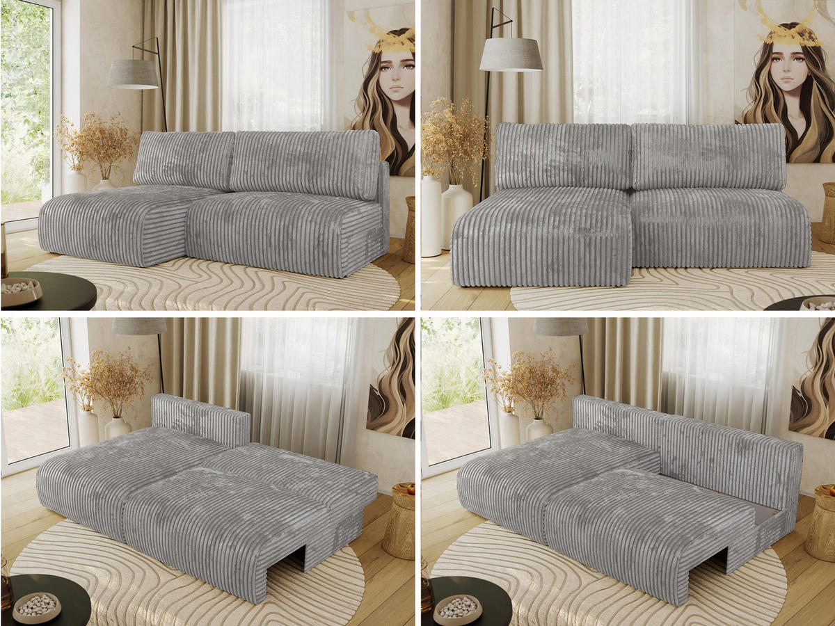 ECKSCHLAFSOFA VIVO L Grau Cord - links - Schwarz/Grau, Kunststoff/Textil (223/150cm) - MKS