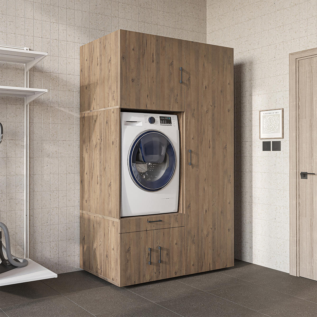 WASCHMASCHINENSCHRANK Serie 3 127cm Breit, 205cm Hoch - Eichefarben, Holzwerkstoff (127/205/67cm)