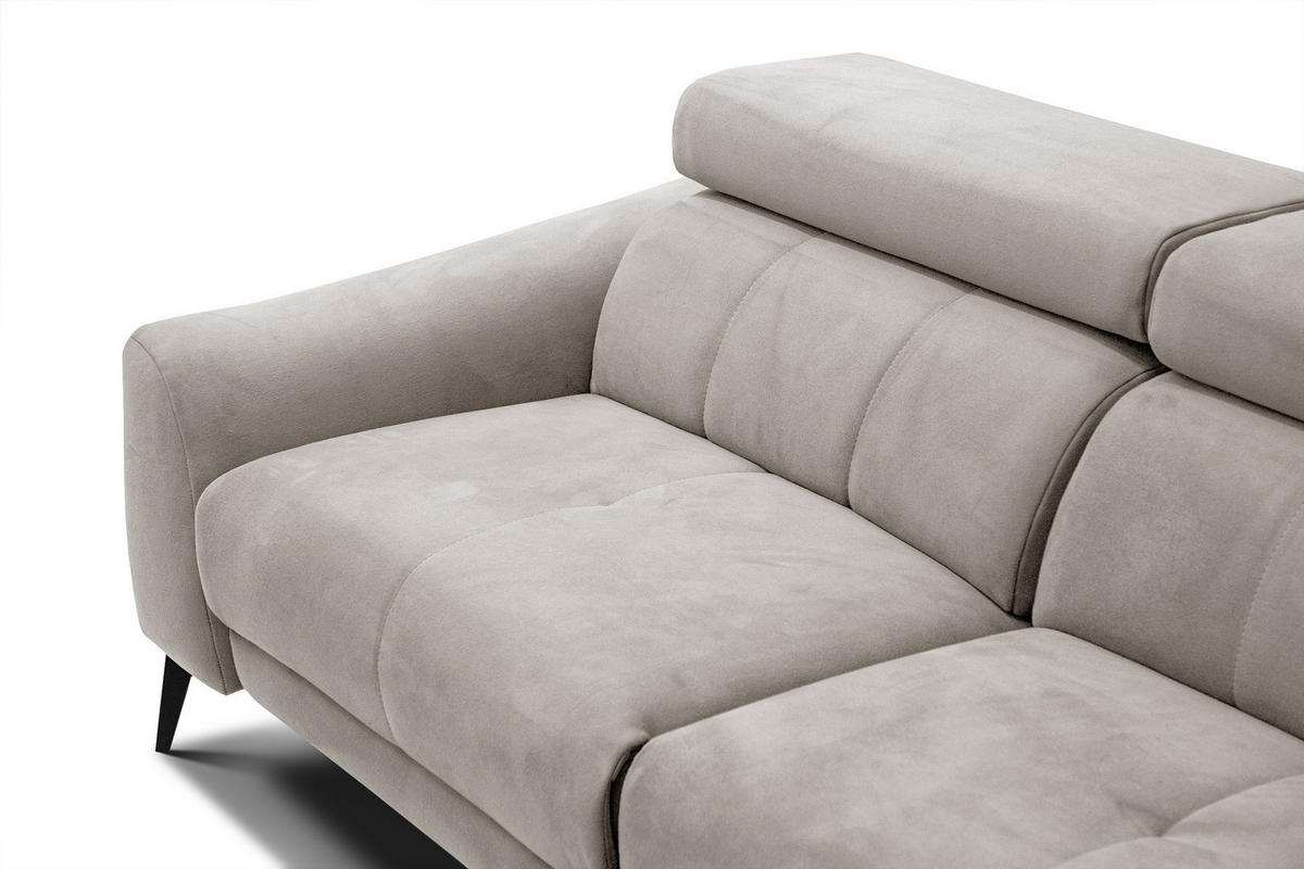 ECKSOFA LARS 5-Sitzer, 1 Relax, verstellbare Kopfstützen, beige - Beige/Schwarz, Holzwerkstoff/Textil (284/201cm) - Courtois Laville