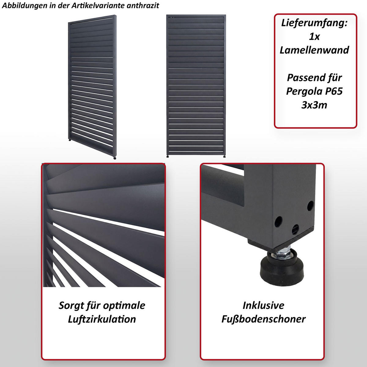 LAMELLENWAND FÜR PERGOLA Anthrazit - Anthrazit, Metall (90/220/6cm) - MCW