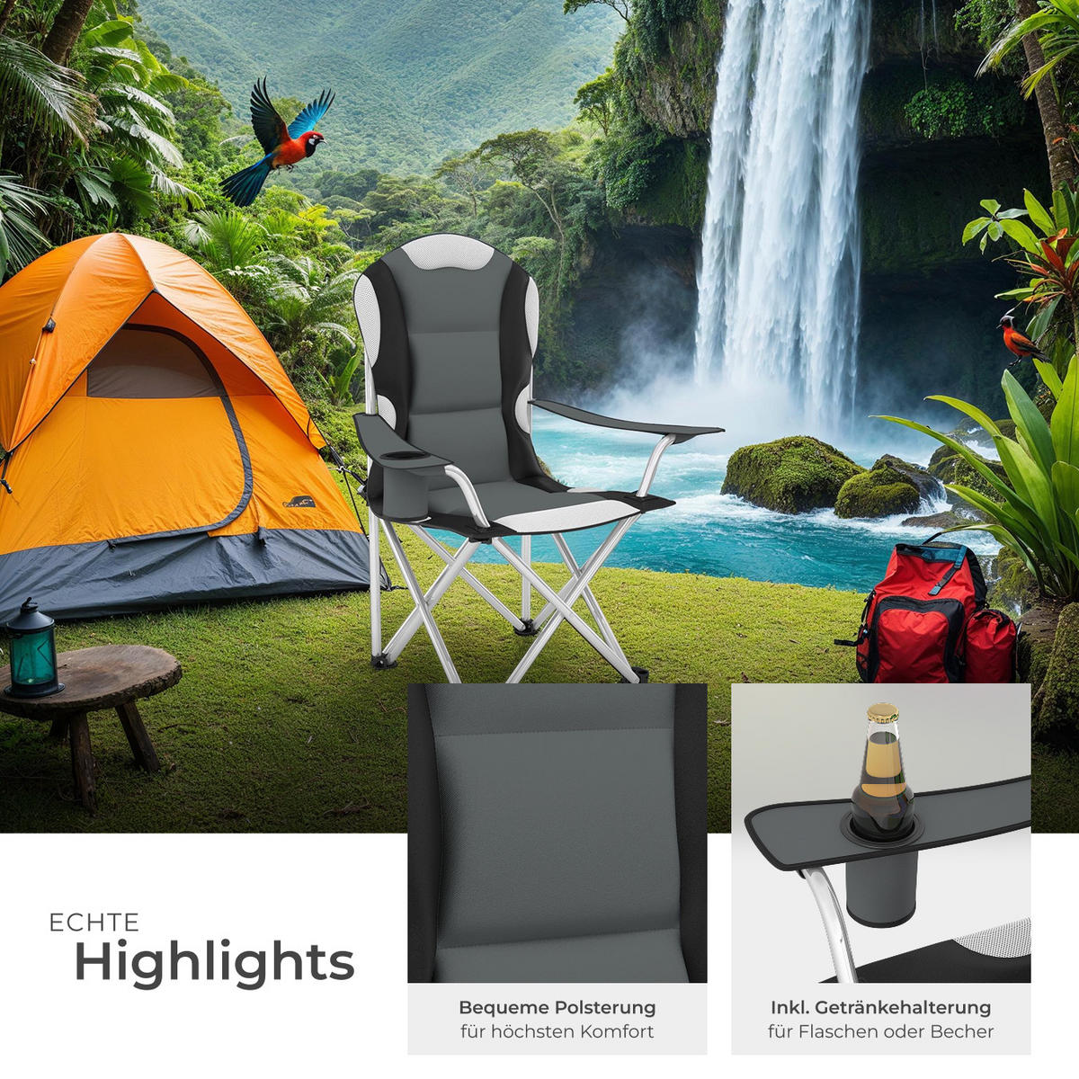 CAMPINGSTUHL 4er Set ,60 x 88 x 110 cm,grau - Grau, Kunststoff (88/110/60cm) - tectake