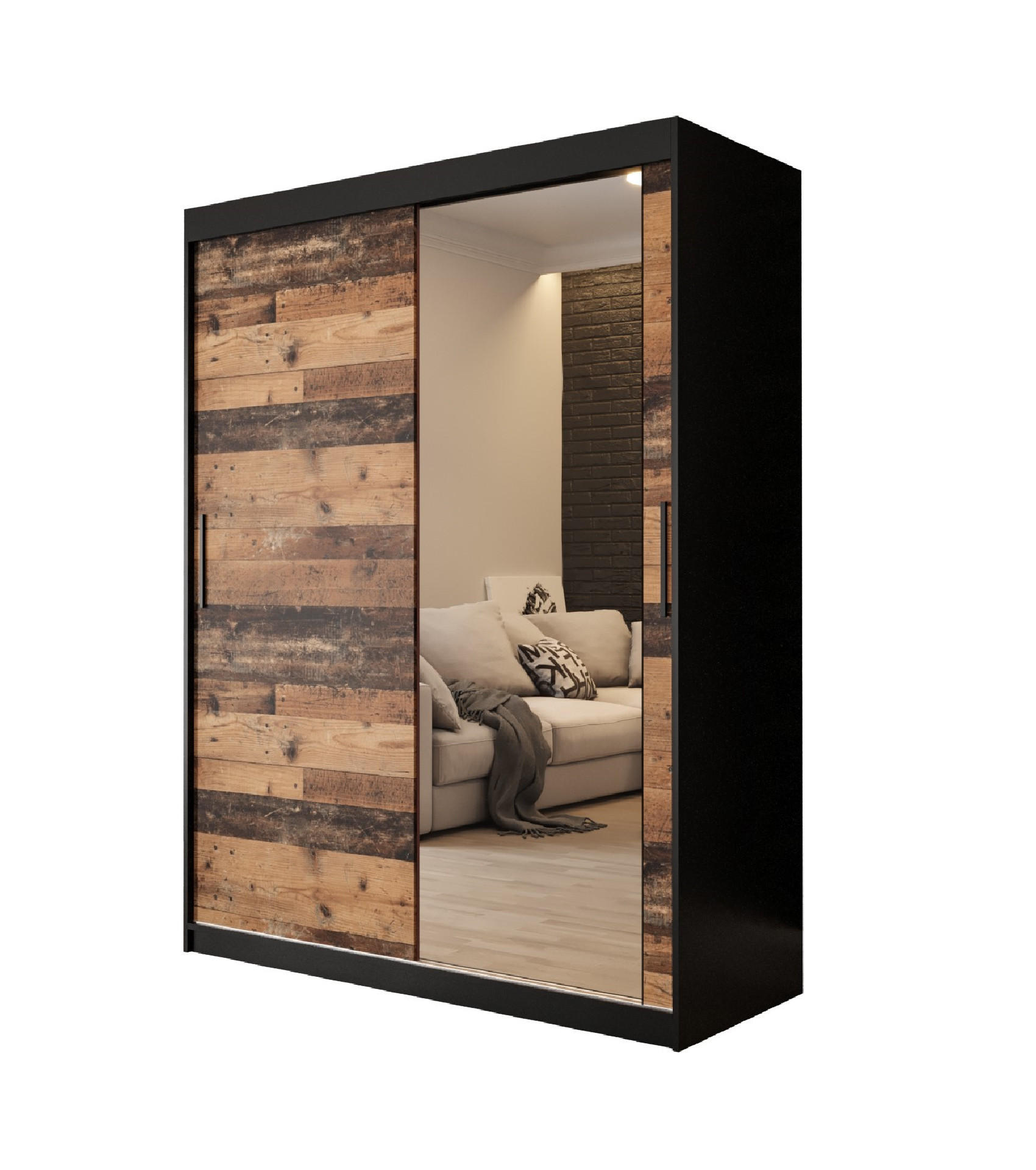 Möbel Kryspol Schwebetürenschrank Schwarz 150x200x62 cm