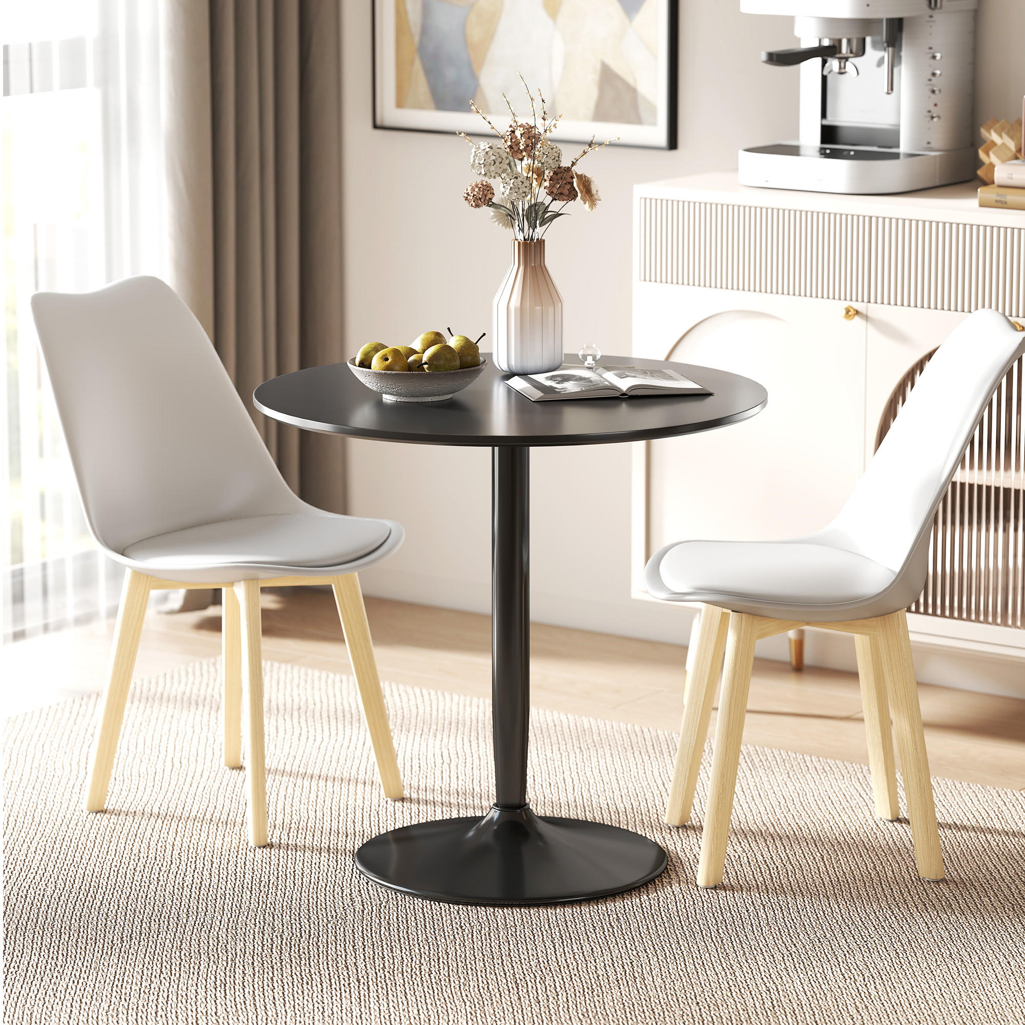 ESSTISCH Runder Küchentisch, Rutschfester Esszimmertisch für 2 Personen Schwarz - Schwarz, Holzwerkstoff/Metall (80/80/75cm) - HOMCOM
