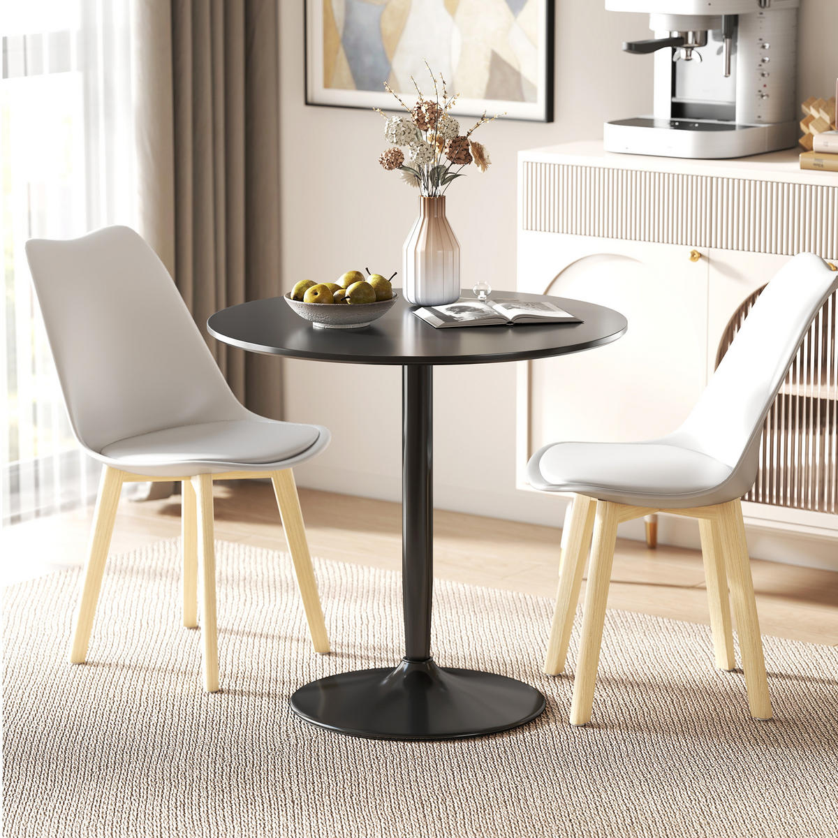 ESSTISCH Runder Küchentisch, Rutschfester Esszimmertisch für 2 Personen Schwarz - Schwarz, Holzwerkstoff/Metall (80/80/75cm) - HOMCOM